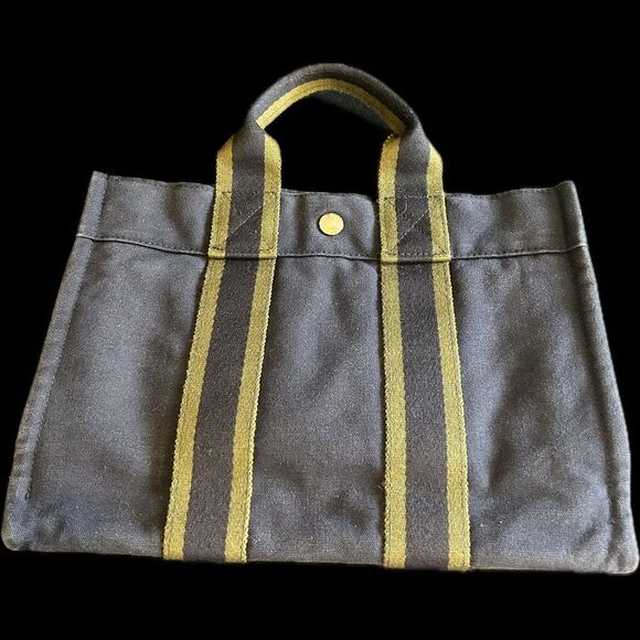 Hermes Dark Blue and Dark Green Tote Bag Good Condition - Picture 4 of 10